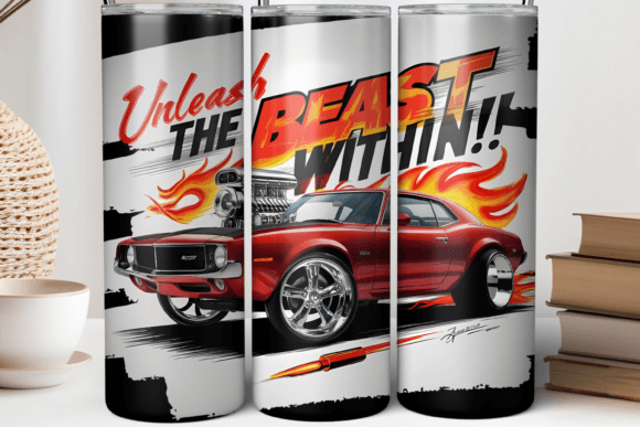 20oz Classic Muscle Car Tumbler Wrap PNG Graphics