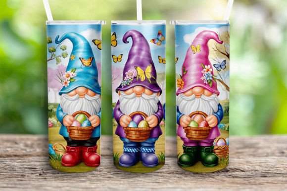 3 Easter Gnomes Tumbler Wrap PNG