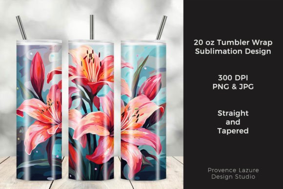 Artistic Pink Lilies Graphics for Tumbler Wraps