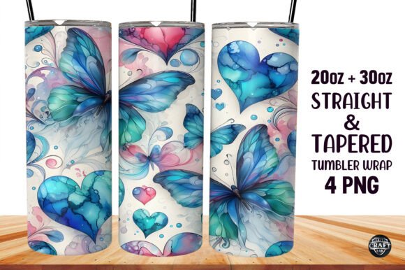 Blue Butterfly Heart Tumbler Wrap 20oz