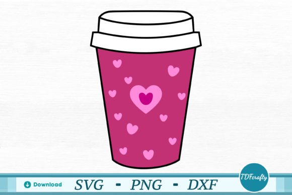 Coffee Cup with Hearts Graphics & Illustrations