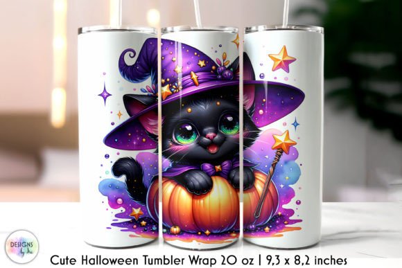 Cute Black Cat Halloween Tumbler Wrap Graphics