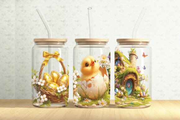 Easter Chick 16oz Glass Can Tumbler Wrap: Graphics & Illustrations for Local Branding
