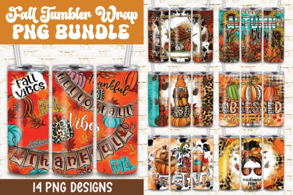 Fall Tumbler Wrap Png Bundle for Crafts Graphics