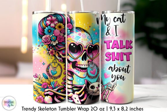 Funny Messy Bun Skeleton Tumbler Wrap Graphics