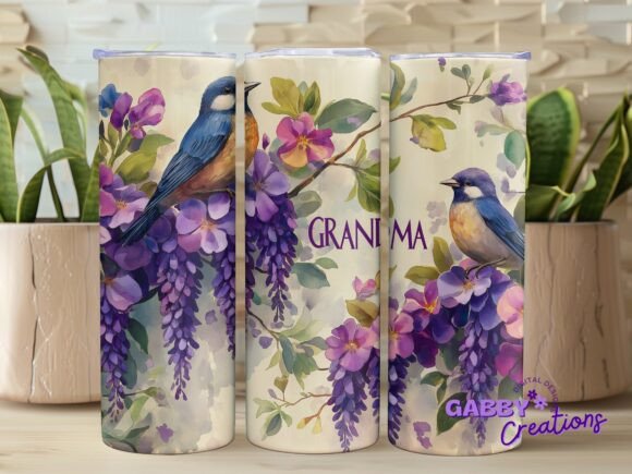 Grandma Floral Bird 20oz Tumbler Wrap Graphics