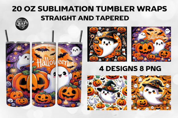 Halloween Cute Ghost Pumpkin Tumbler Graphics