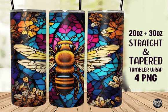 Honey Bee Stained Glass Tumbler Wrap PNG