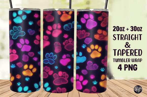 Puppy Paw Pattern Neon Tumbler Wrap Graphics