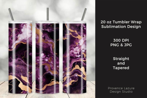 Purple Gold Marble 20 Oz Tumbler Wrap Graphics