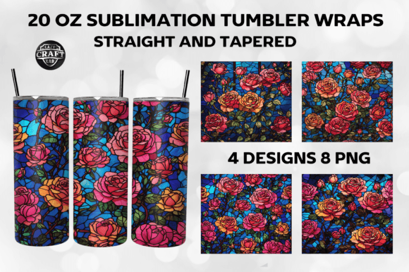 Roses Stained Glass Tumbler Wraps 20oz Graphics