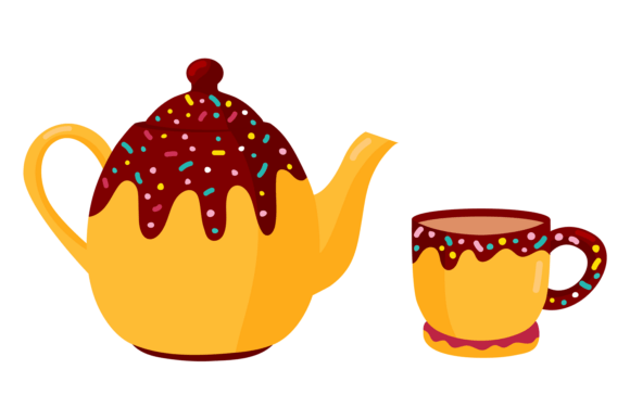 Teapot with Chocolate Ornament. Sweet De Graphics