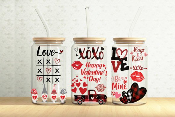 Valentines 16oz Glass Can Tumbler Wrap Graphics & Illustrations