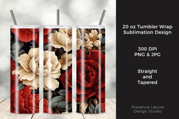 Vintage Red and White Roses Tumbler Wrap Graphics