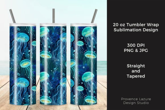Watercolor Jelly Fish Tumbler Wrap Graphics