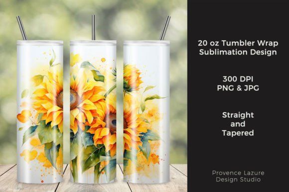 Watercolor Sunflowers Tumbler Wraps Graphics